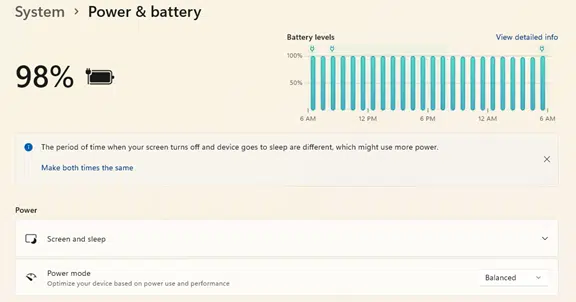 Laptop System power and battery