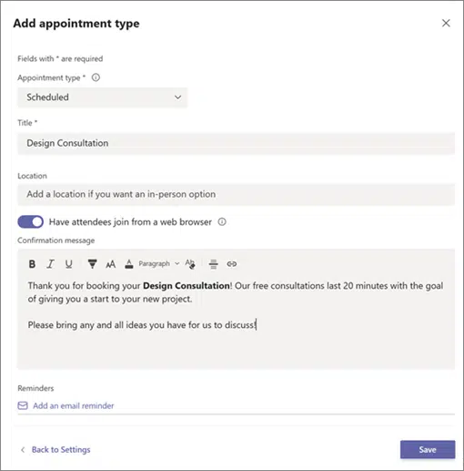 Create Appointment Types In Teams