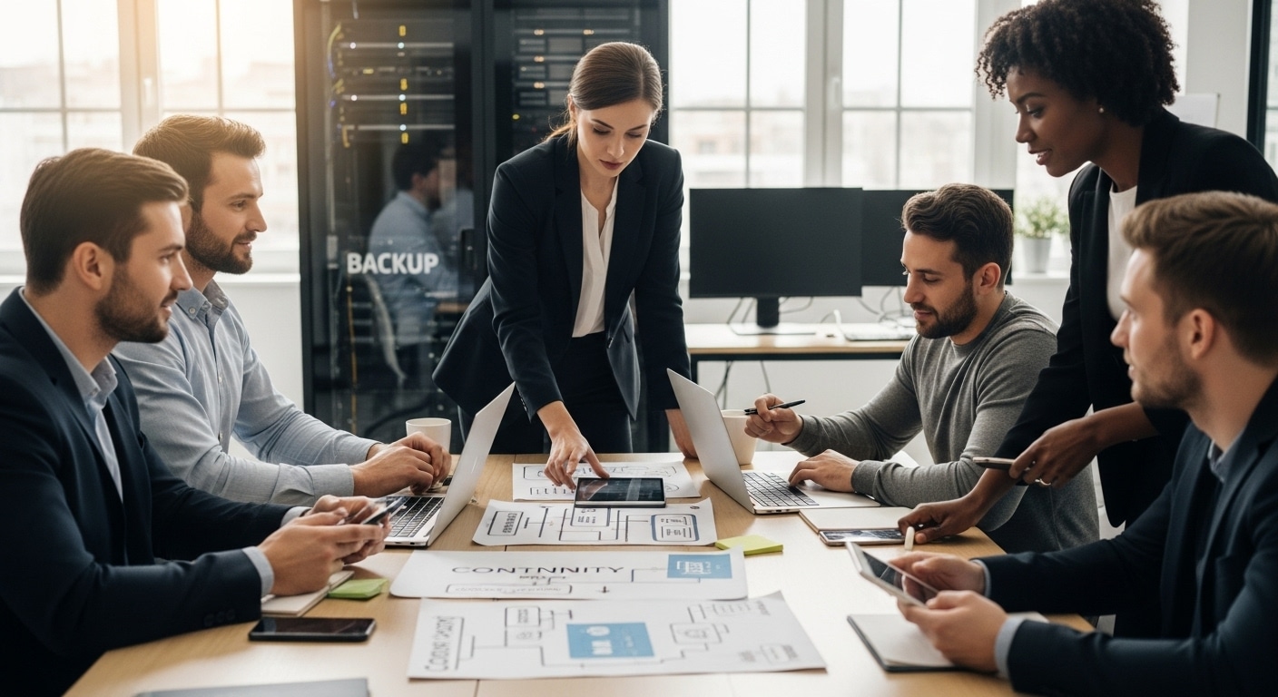 business continuity planning, office teamwork, crisis management