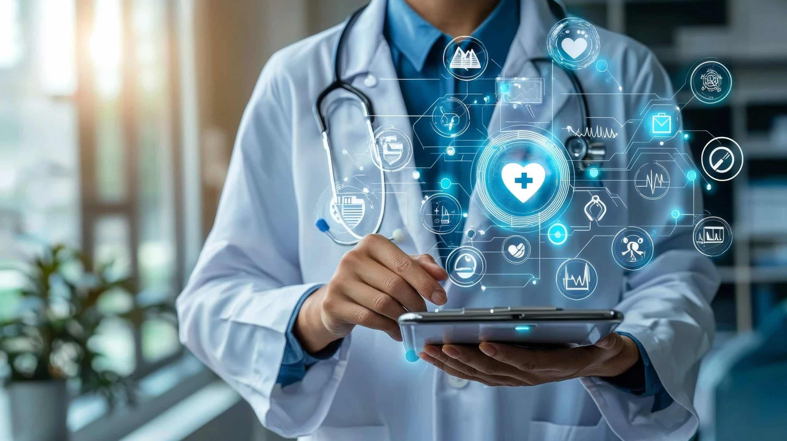 Medical staff in a Lancashire GP surgery using secure IT systems to manage patient data