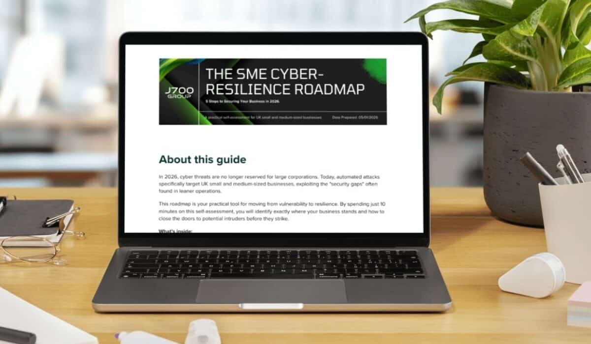 A laptop screen showing the J700 group Cyber Resilience Roadmap